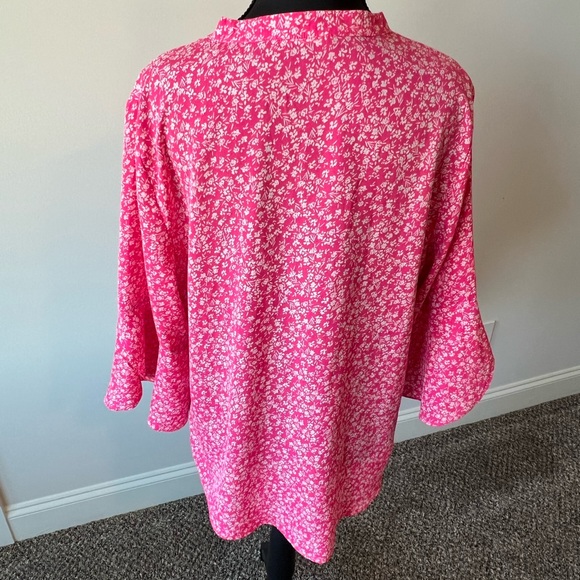 Gaharu Women's Ditsy Floral Top V Neck Chiffon Blouse 3/4 Sleeve Pink Large - Picture 8 of 11